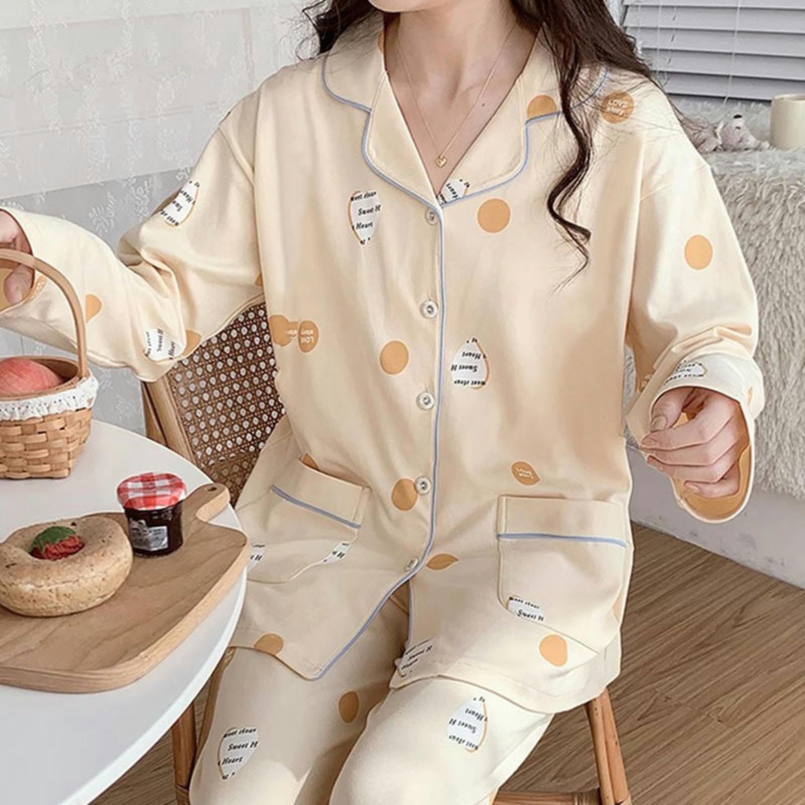 Pigiama Donna Cotone I Imitazione Primaverile E Autunno Imitazione in Cotone A Maniche Lunghe in Cotone per Studenti Abiti da Casa di Grandi Dimensioni-Orchidea Viola-l