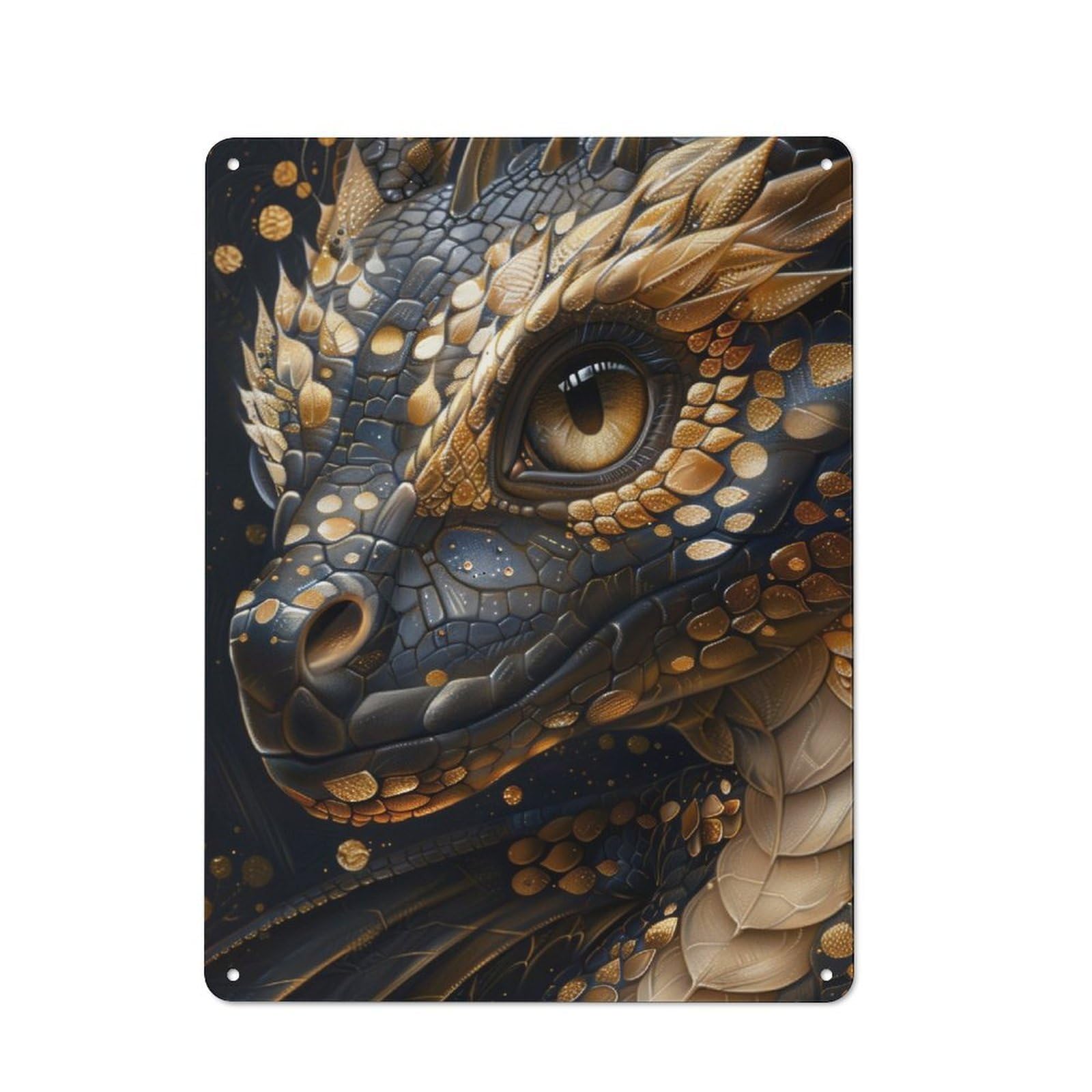 Junmoney Black And Gold Dragon Vintage Metal Wall Sign 40X30cm For Garage Or Workshop, For Metal Sign Collectors, For Garage And Workshop Walls
