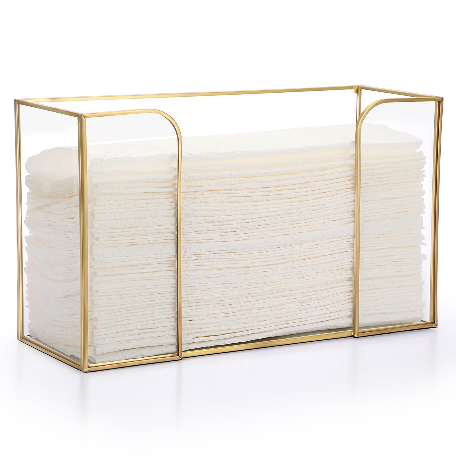 TOLIDA Rectangular Glass Paper Towel Holder - Gold Glass Folded Paper Towel Dispenser for Tabletop Dinner, Hand Towels Holder, Multi-Functional Storage Holder for Cosmetics and Coffee Jars