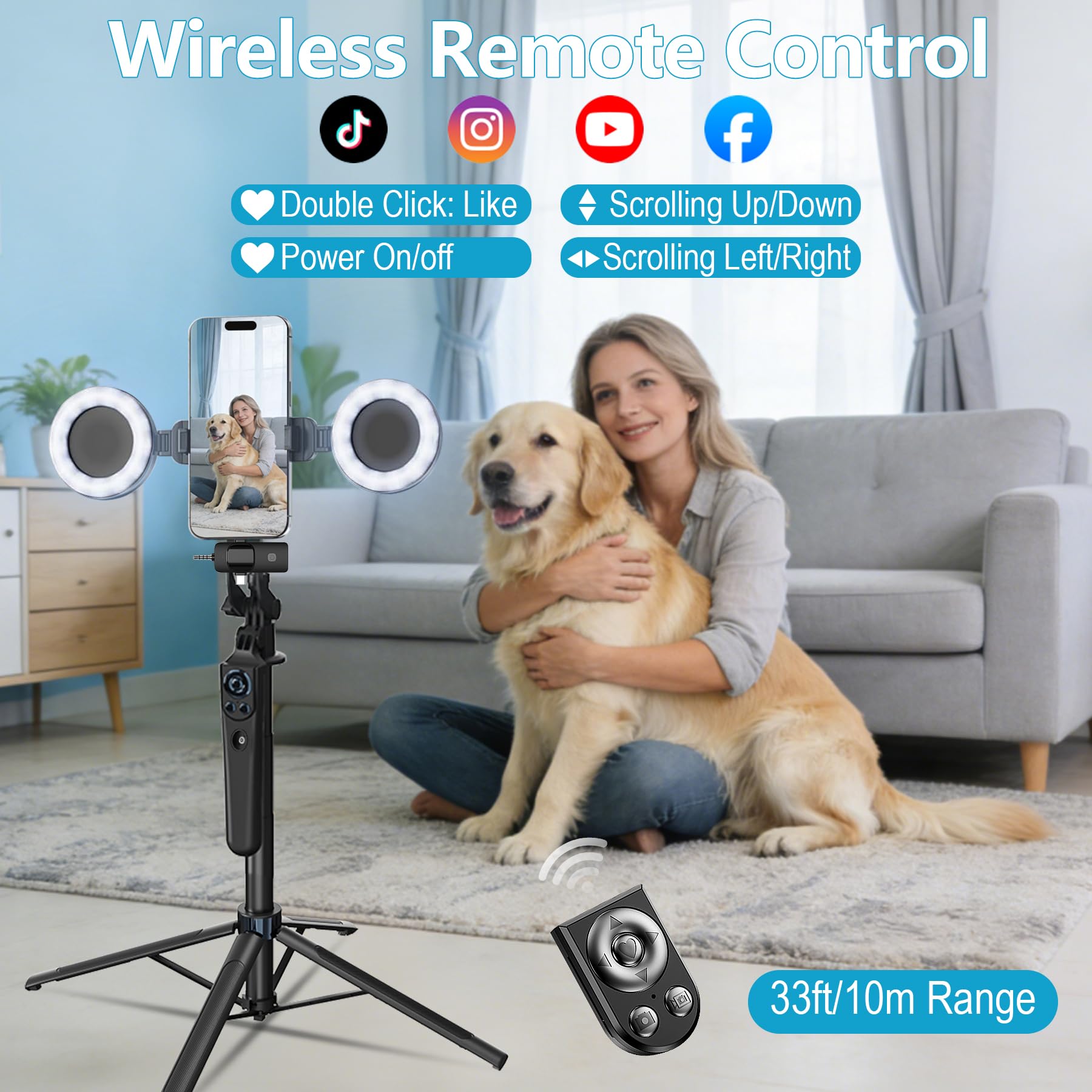 Kit vlogging per iPhone/Android, 63 "Auto Face Tracking Treppiede per iPhone con Luce, Microfoni Wireless, Scrolling Remote Control per TikTok, Content Creator Kit per YouTube Starter Live Streaming
