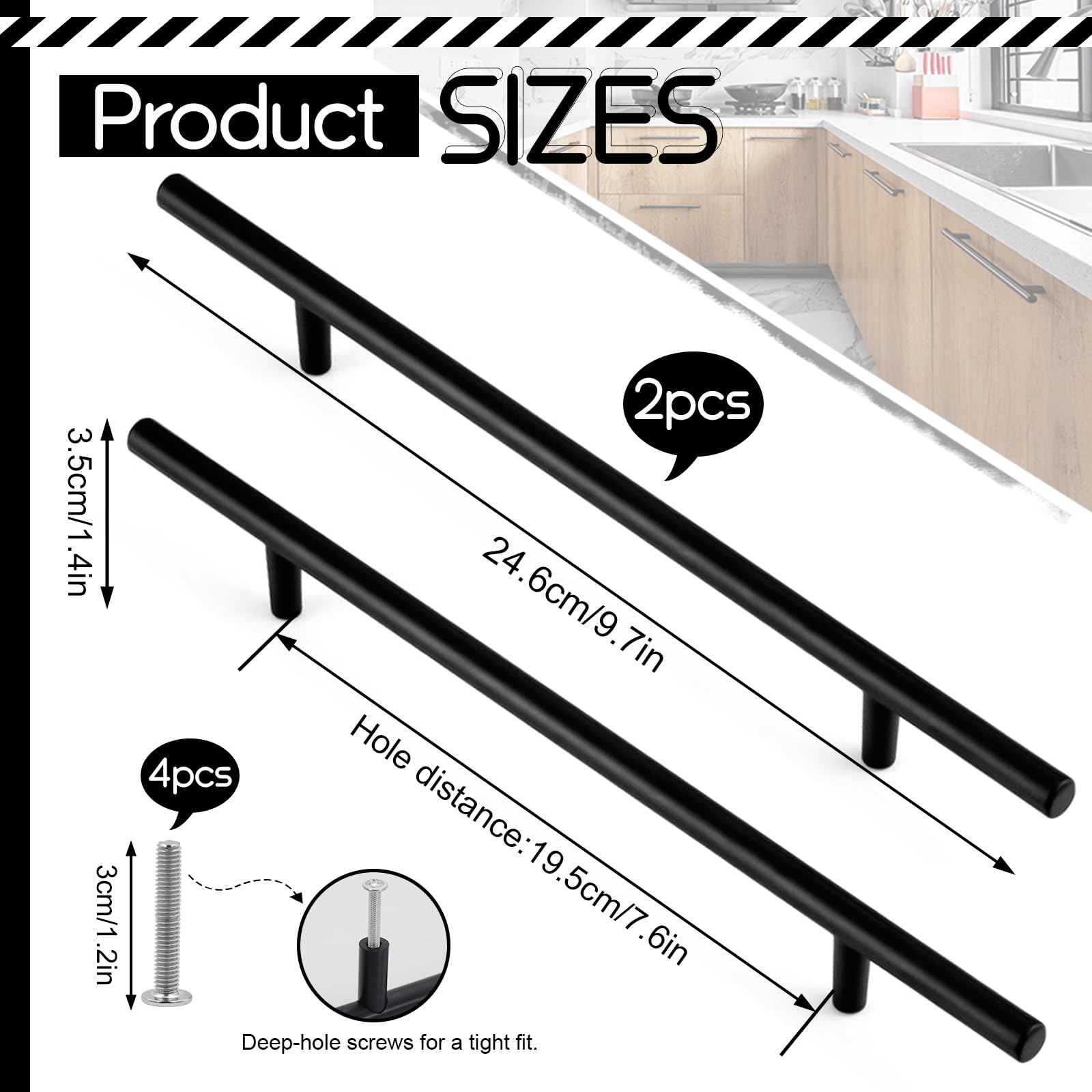 Fatiya 2 Pack 246mm Length Kitchen Cabinet Handles Black, 195mm Hole Center Aluminium Alloy Cabinet Pulls - Image 2