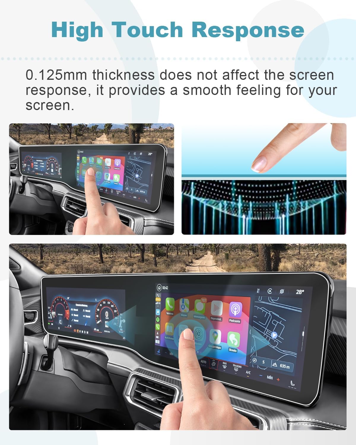 CDEFG 2PCS for 2024 2025 Ford Mustang Accessories Screen Protector for 2024 2025 Ford Mustang Integrated Screen Protector Center Touch Screen Digital Cluster 12.4" Display Guard 2024 Mustang
