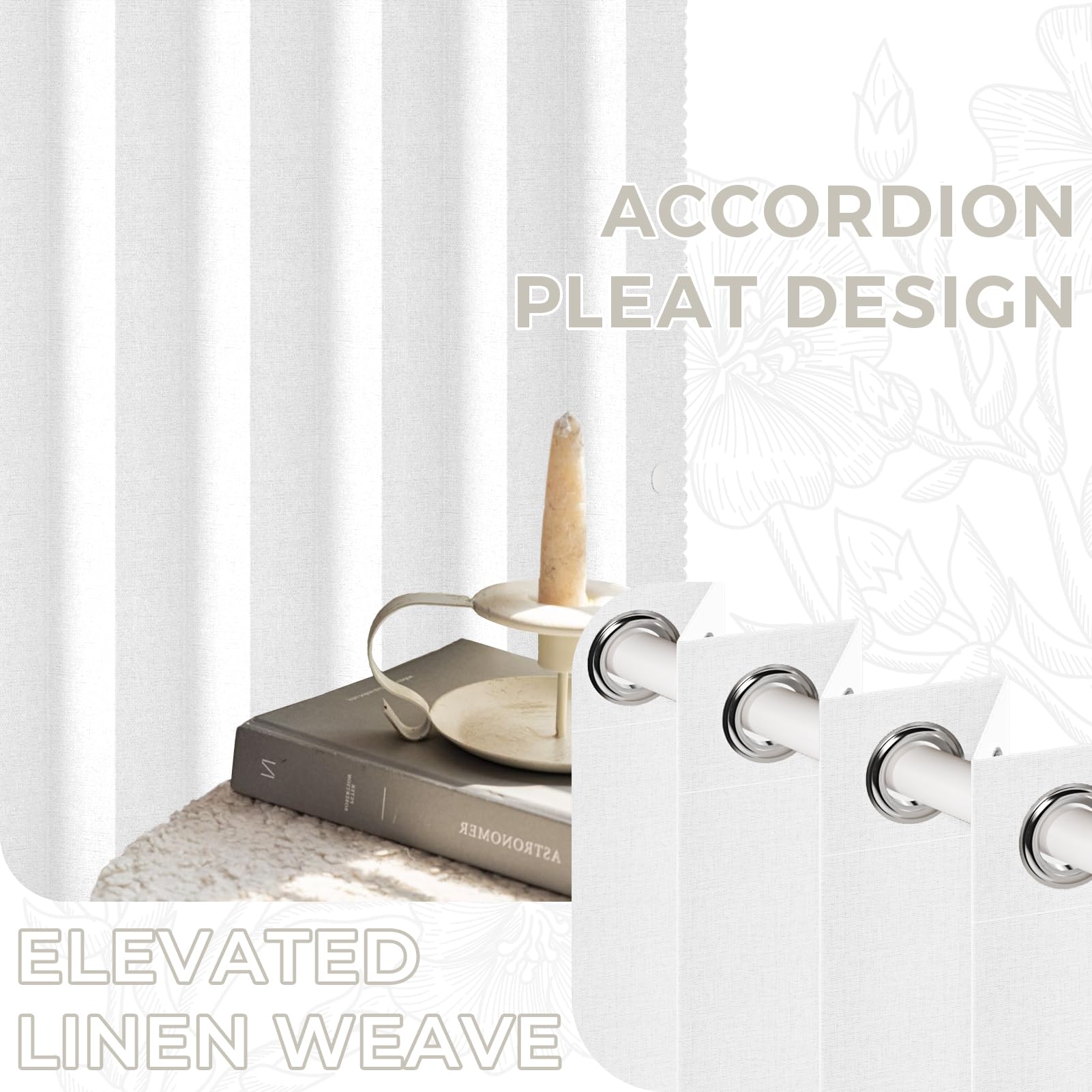 Rideau de Porte Accordéon Occultant Magnétique - Rideau de Séparation de Pièce Pliable avec Tringle Télescopique Incluse - pour Dressing, Cuisine et Porte Intérieure, Blanc