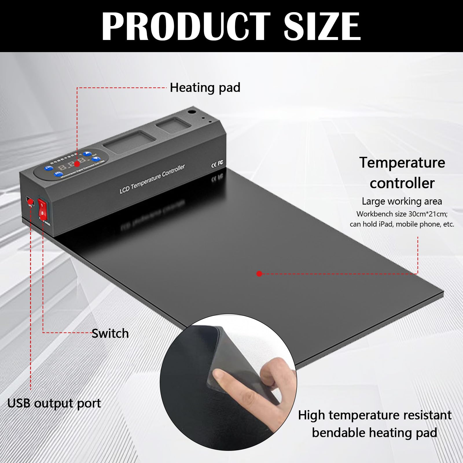 Tapis De Soudure, Tampon Chauffant SéParateur D'éCran, Coussin Chauffant pour éCran LCD Smartphone Et Tablette, Machine De SéParation D'éCran LCD pour Smartphone 350 W, 35 X 21 X 5,5 Cm