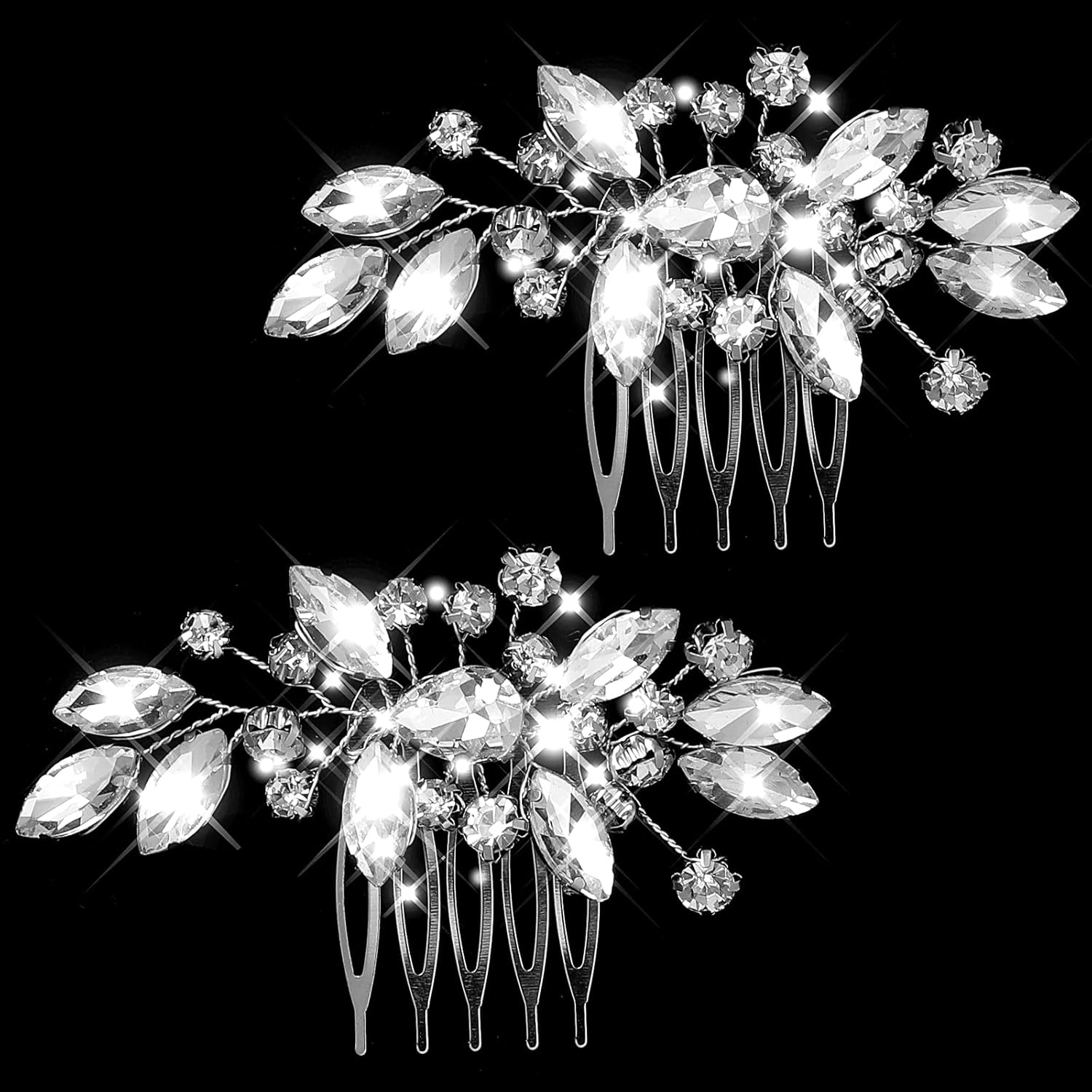 2 Pcs Bridal Crystal Hair Combs,Rhinestone Side Comb