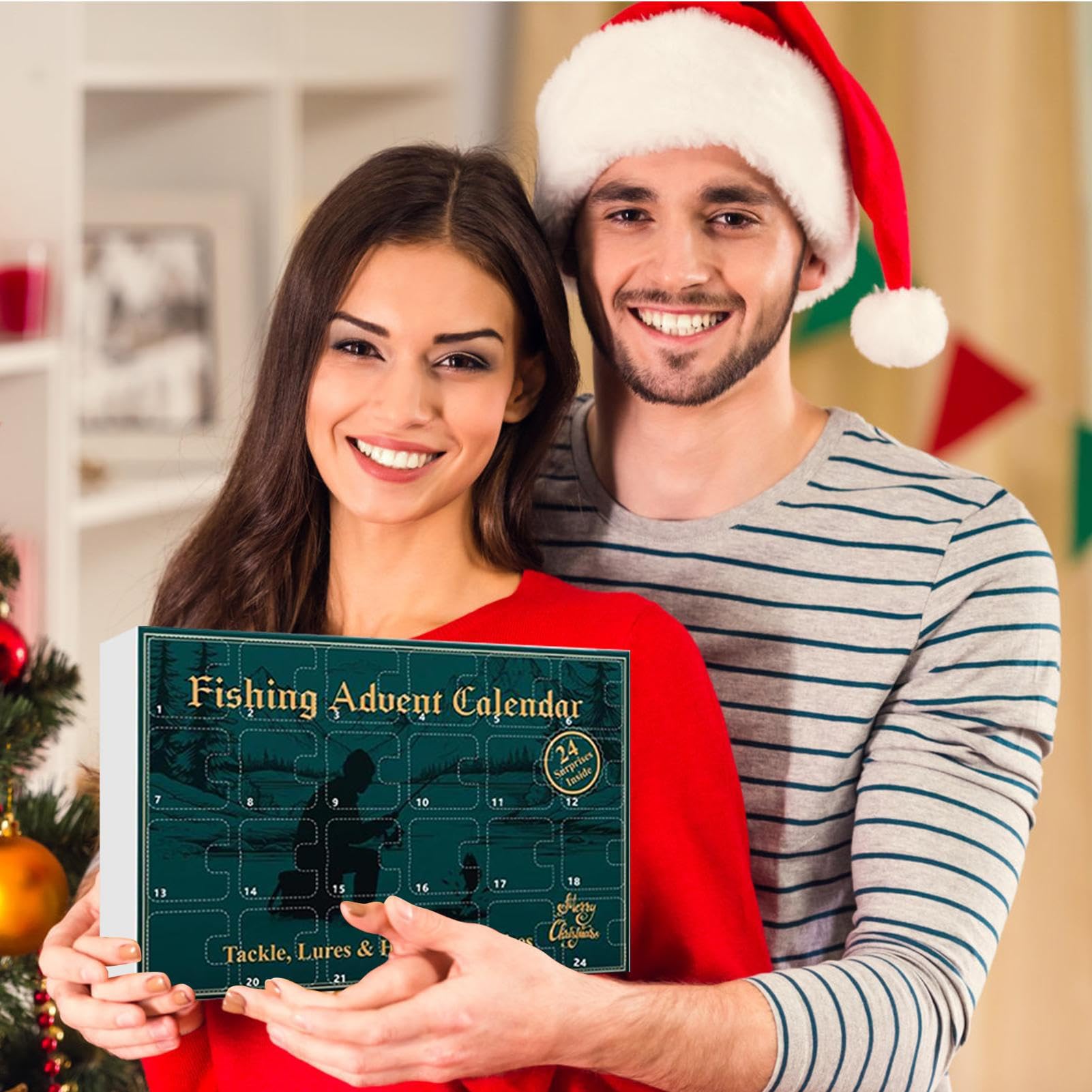 Calendario De Adviento Para Pesca 2025 | 24 Días De Equipo De Pesca De 2025 Para Fiestas - Calendario De Cuenta Regresiva Kit De Cebo Para Pescado De Navidad | Para Agua Dulce Y Salada Río Trucha Bar