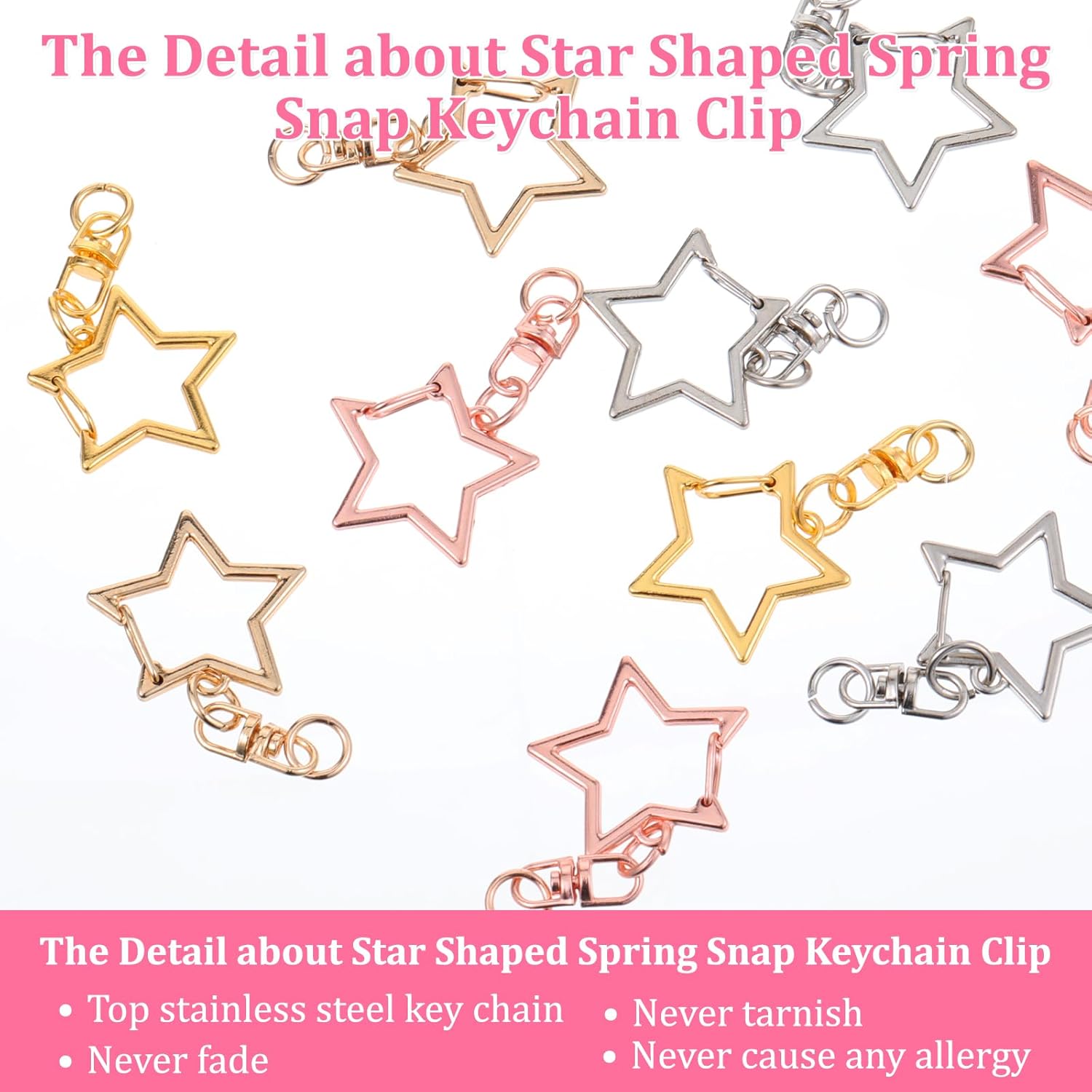 100Pcs Star Shaped Spring Snap Keychain Clip, Metal Swivel Clasp Snap Hook Key Ring with Chain Hanging Buckle & Open Jump Ring Star Keychain Clasp for Keychains Accessories DIY Craft Making (4 Colors) - Image 3