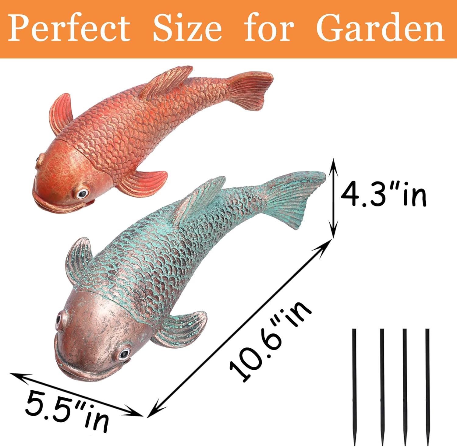 Teaeeno Antique Ceramic Koi Fish Garden Statues - Set of 2 | Exquisite Fish Sculptures for Outdoor, Patio, Pond, and Garden Decorations (Color)