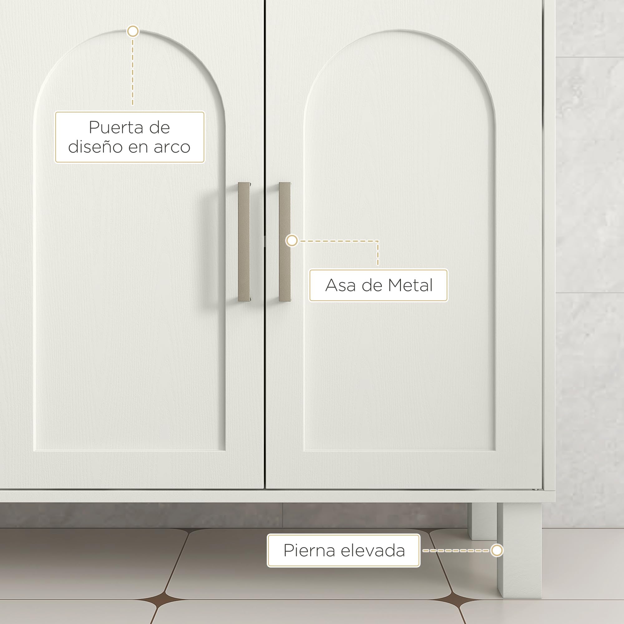 HOMCOM Mueble bajo Lavabo con Pie Moderno con 2 Puertas 90x30x63 cm Crema
