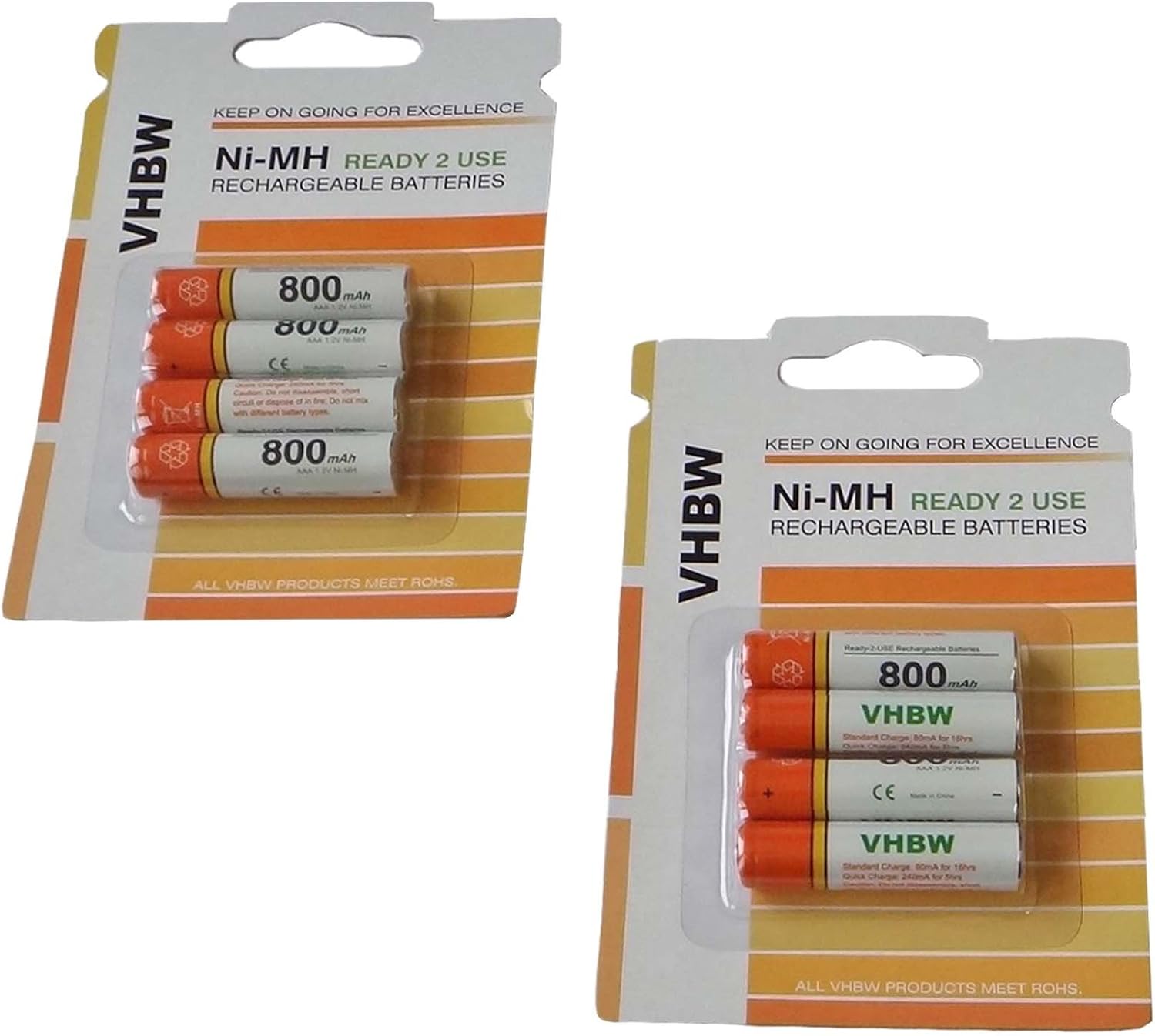 Lot de 8 Batteries vhbw AAA, Micro, R3, HR03 800mAh pour téléphone Fixe