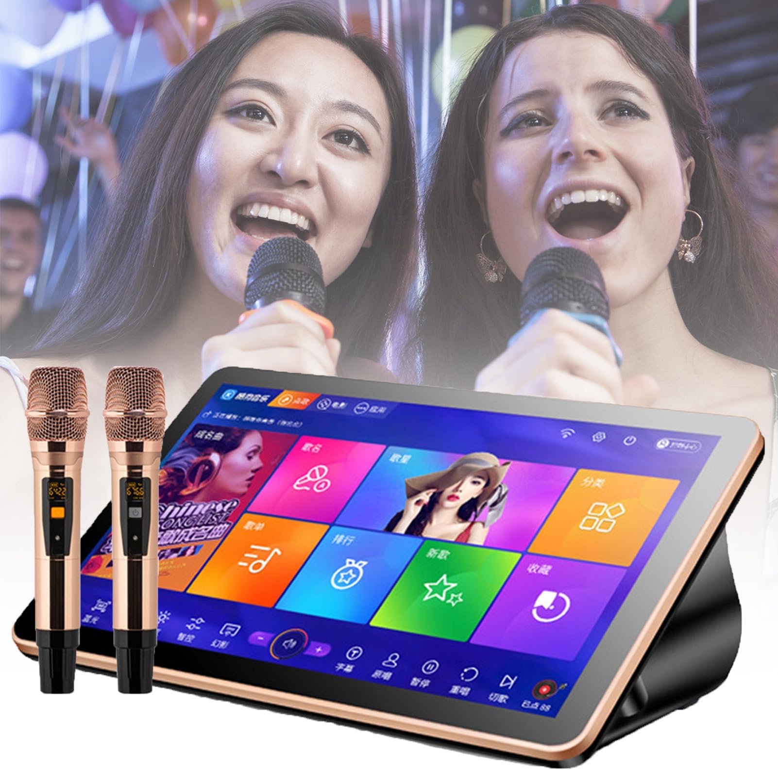 Karaoke Machine with 18.5 Inch LED Touch Screen and Wireless Microphone, Cloud Update for Songs Download