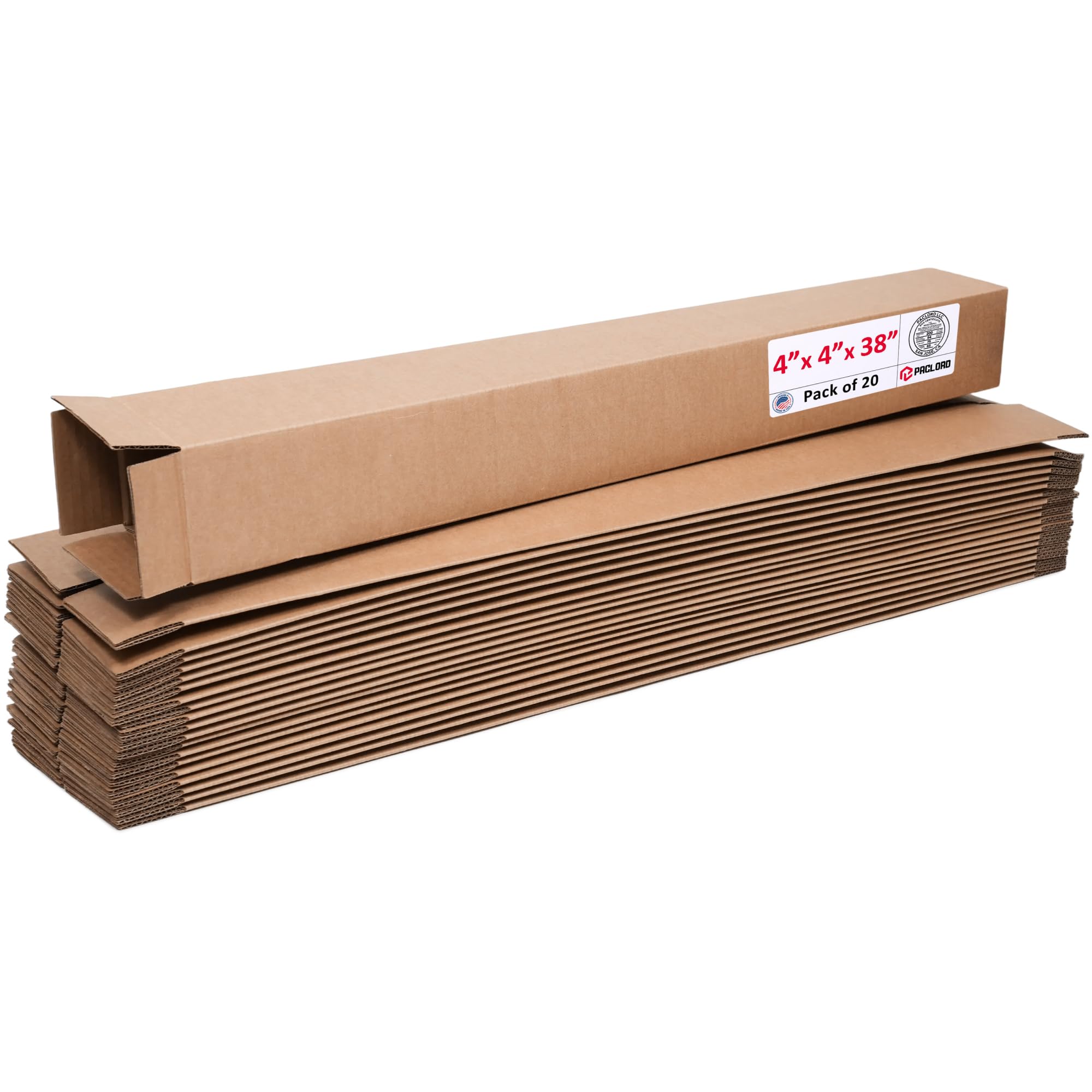 Tall Cardboard Boxes 4"L x 4"W x 38"H (Pack of 20) - USA-Made Packing Boxes for Moving, Shipping, or Storage - USPS, UPS, FedEx Approved - Professional Packing Supplies for Moving | USA-Made Packing Boxes for Moving, Shipping, or Storage - USPS, UPS, FedEx Approved - Professional Packing Supplies