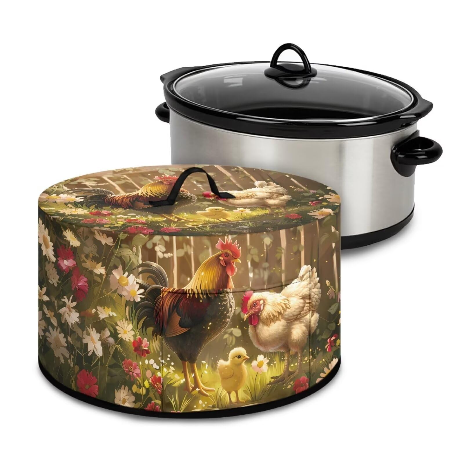Cugasmaru Rooster Crock Pot Cover Dust Cover Cute Chicken Slow Cooker Dust Cover 6 7 8 Oval Crock Pot Washable Appliance Cover Universal Fit Most