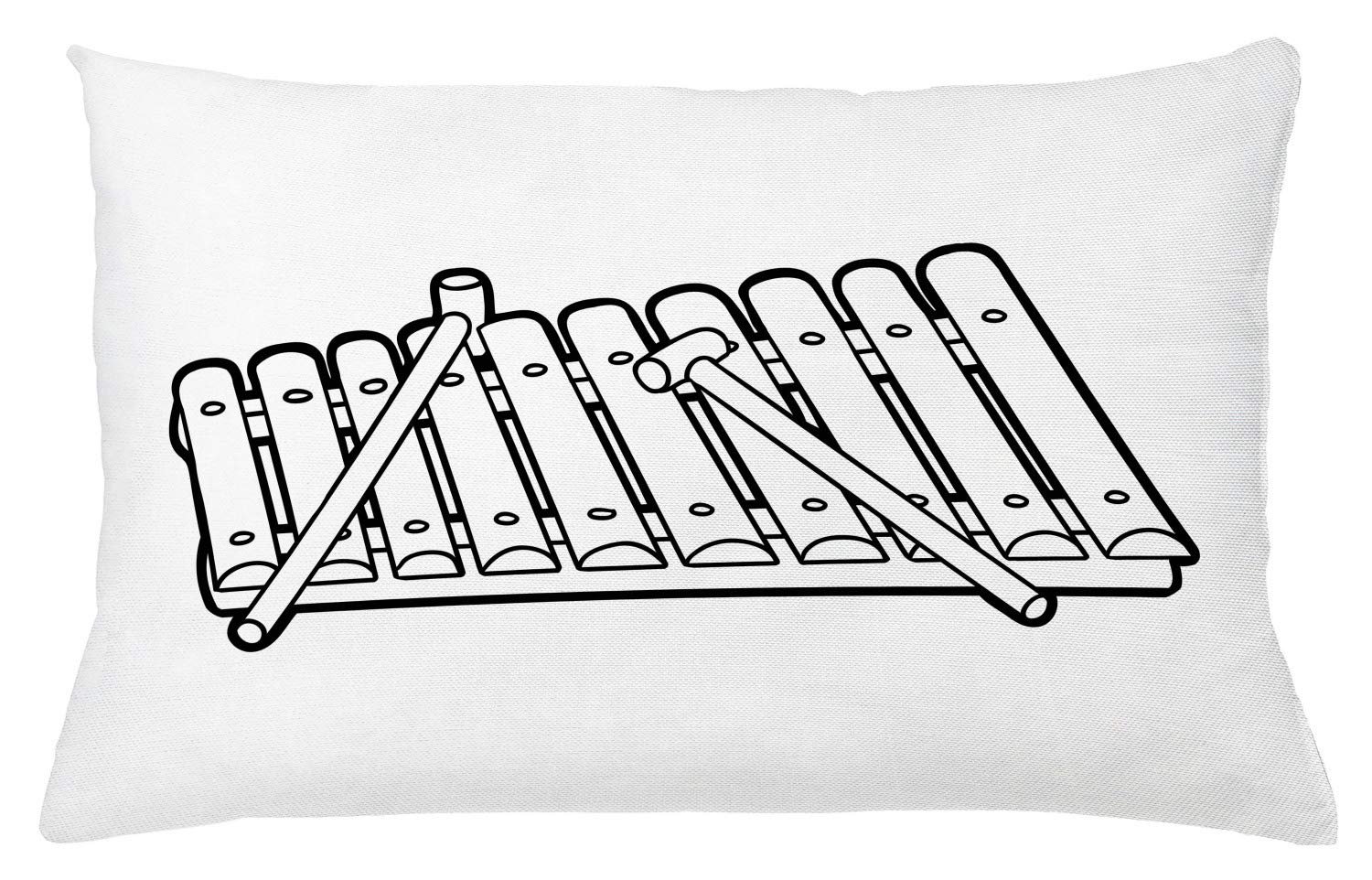Lunarable Music Throw Pillow Cushion Cover, Simple Lines Cartoon Drawing Style Image of Musical Instrument Monochrome Art Print, Decorative Rectangle Accent Pillow Case, 26