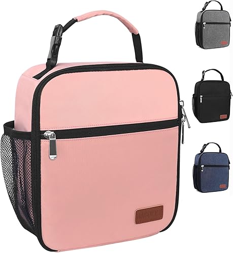 Lonchera para hombres y mujeres, bolsa de almuerzo duradera para adultos, reutilizable, pequeña, color rosa