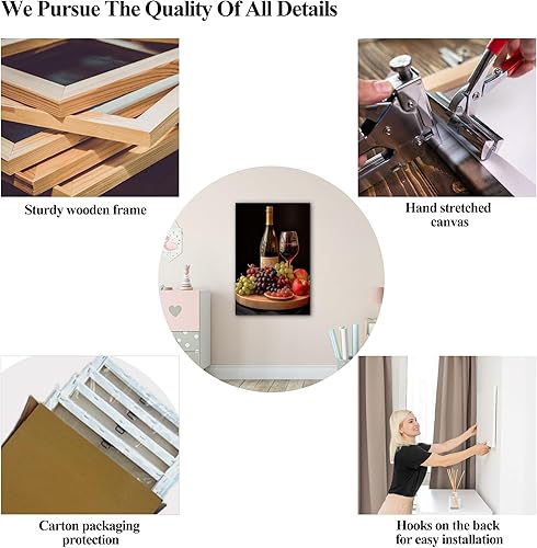 Miniatura 47 de Hzddty Lienzo decorativo para pared, diseño rústico de cocina, vino tinto y pan, cuadros de comida para decoración de pared, impresiones de pintura
