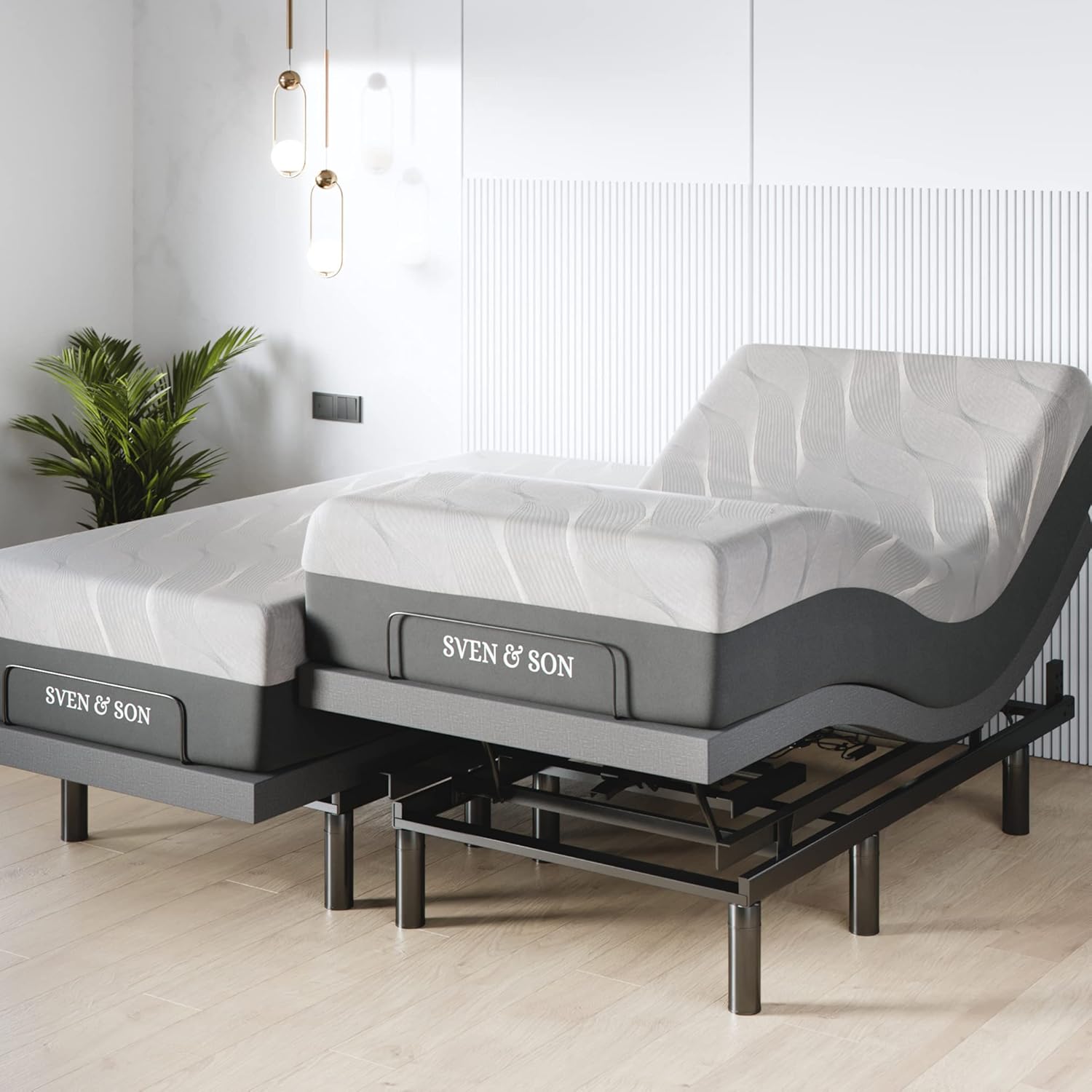 Sven & Son Split King Adjustable Bed Base Frame (Head Tilt) + 12” Luxury Cool Gel