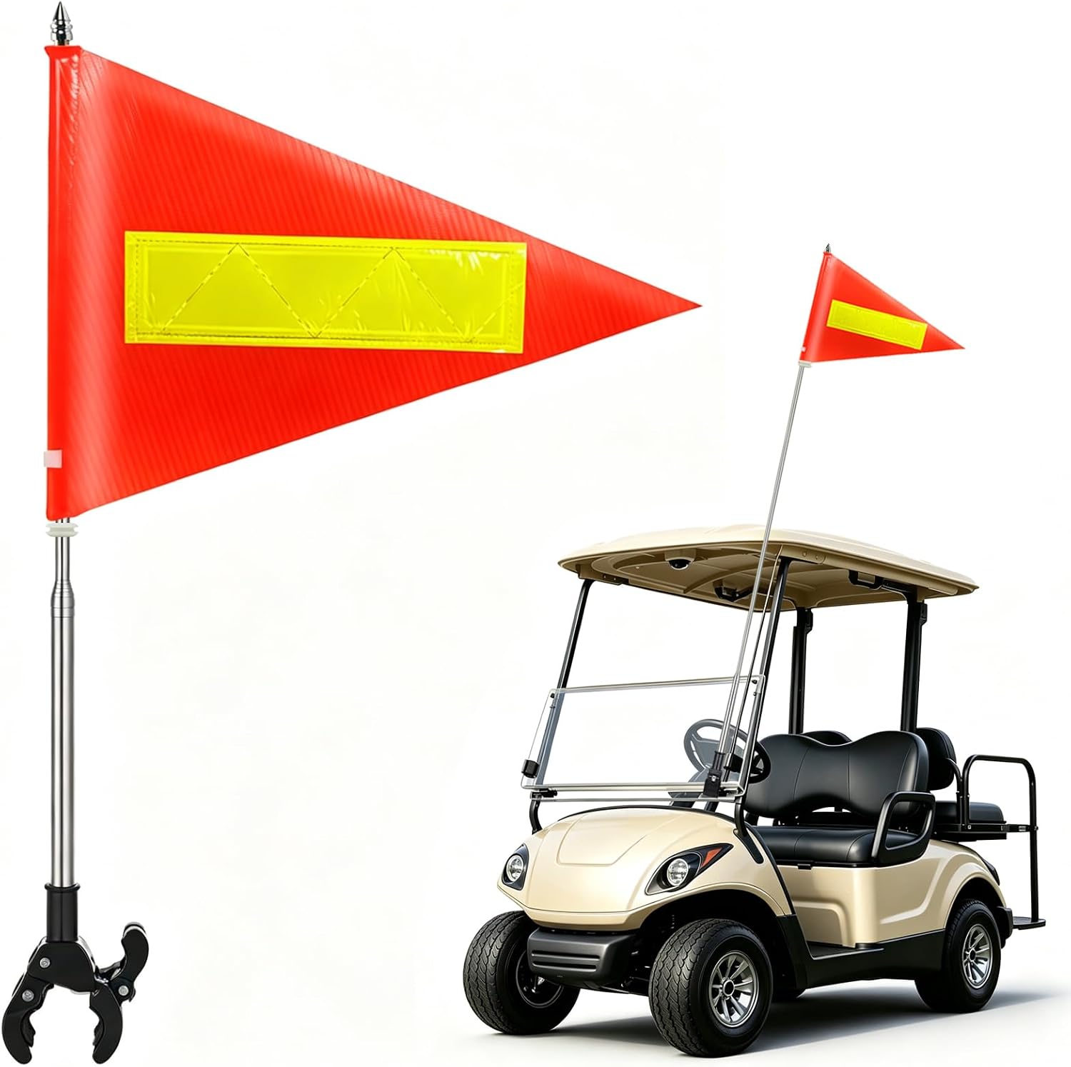 Safety Golf Cart Flag with Reflective Strip and 5.3 Ft Flagp