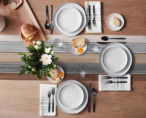 Miniatura 3 de Camino de mesa de lino y algodón estilo rústico retro, textura de madera de granero, color degradado, color marrón y gris, antideslizante,