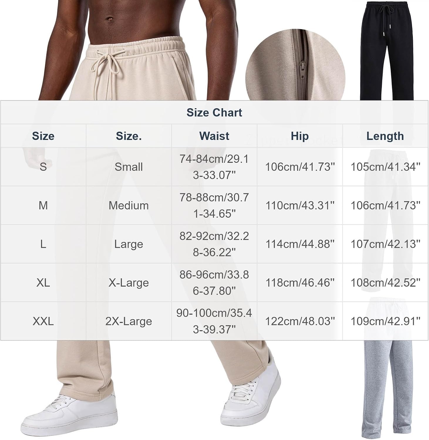 Cotton Yoga Sweatpants for Men Athletic Casual Lounge Joggers Open Bottom Stretch Waist Loose Pants Zipper Pockets