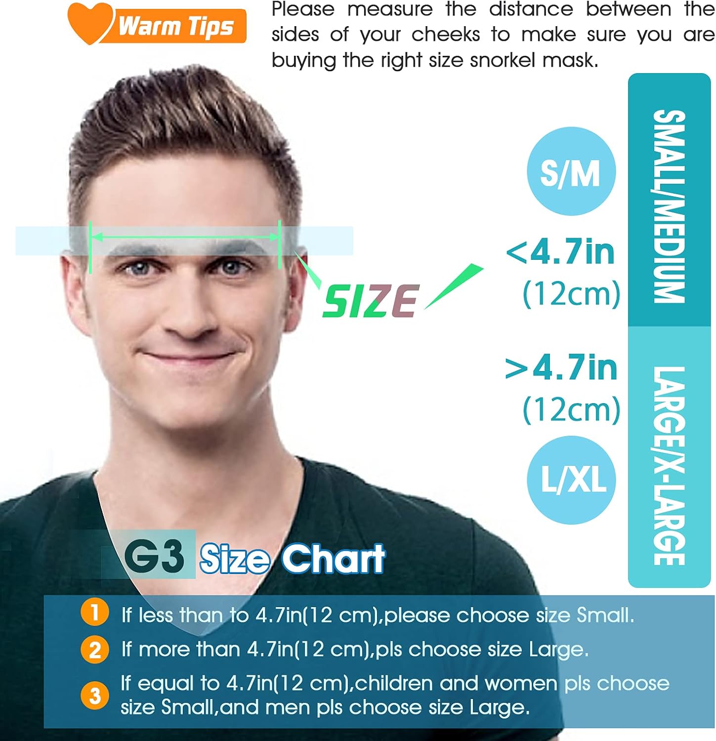 Greatever G3 Snorkel Mask,2 in 1 Foldable 180 Degree Panoramic View Diving Mask with Latest Breathing System,Anti-Fog&Anti-Leak Full Dry System Snorkeling Set with Camera Mount,for Adults and Kids : Sports & Outdoors