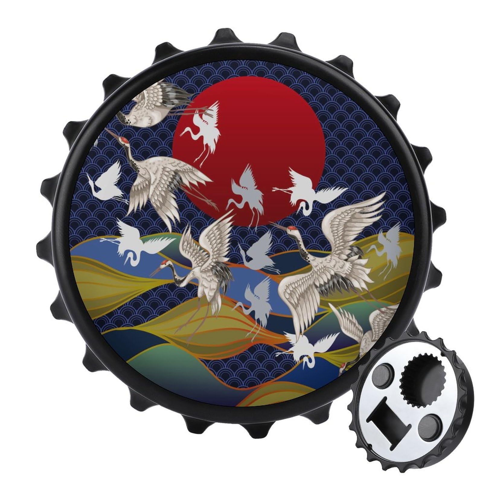 Red Sun Japanese Flying Crane Bottle Openers Magnetic with Fridge Sticker Funny Beer Opener for Home Kitchen Refrigerator Black-style