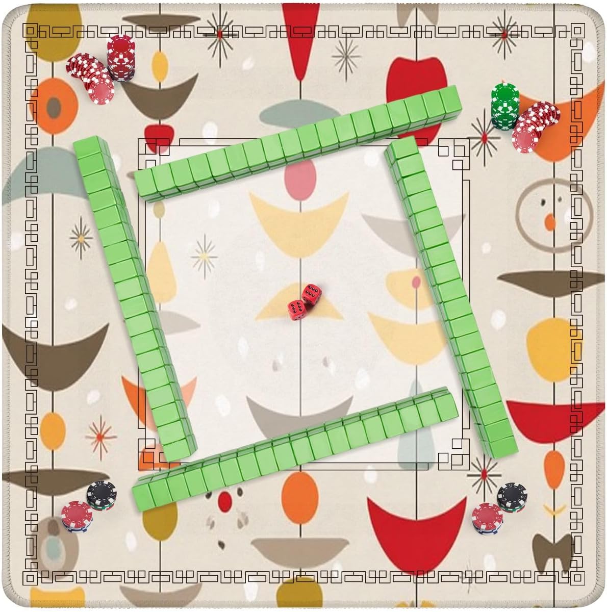 Mahjong Mat 31.5" x 31.5" Mid Century Modern Art Abstract Geometric Seamless Decorative Ornament Non-Slip Noise Reduction Mahjong Tiles Table Cover for Dominoes Poker Card Board and Tile Games