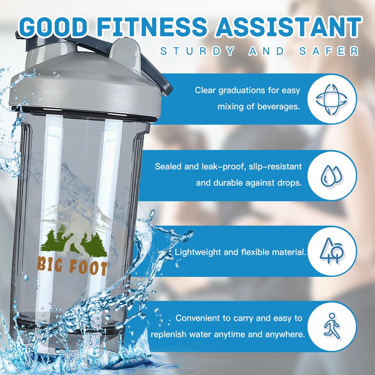 Sasquatch Bigfoot Trees Forest 2 18 Ounce Shaker Cup,Fashion Theme Pattern Shaker Bottle Leak-proof Workout Shake Bottles 500ML/18 oz Perfect for Pre Workout Gray 0