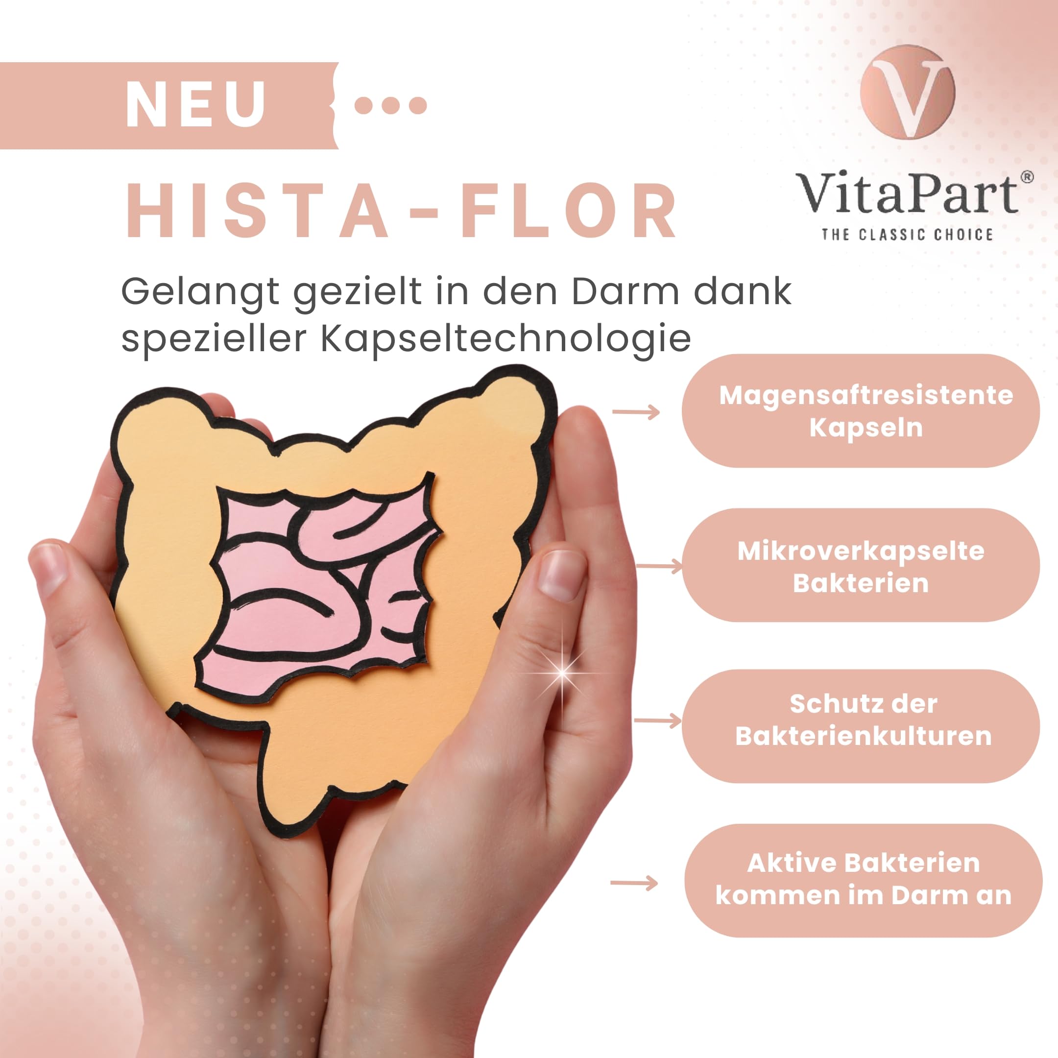 Hista-Flor - 60 Kapseln bei Histaminintoleranz, 20 Mrd. Bifidobakterien und Milchsäurebakterien, magensaftresistent und mikroverkapselt, vegan, frei von Histamin, Laktose, Fruktose und Gluten
