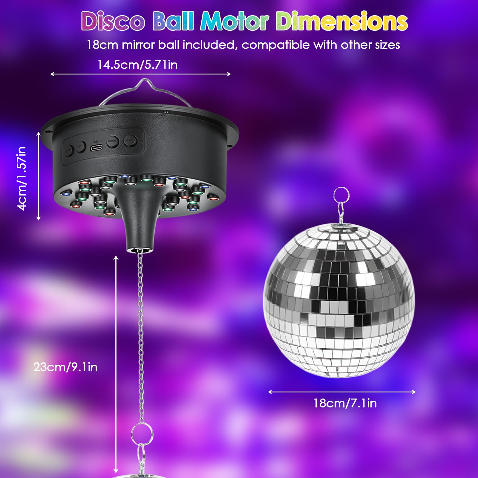 Tomshine Boule à Facettes Disco avec Moteur et Lumière 18cm - Boule Disco Rotative 30 LED RGB, Télécommande & Commande Musicale, Lampe Disco à Piles/USB pour Soirée Anniversaire Enfant Bar