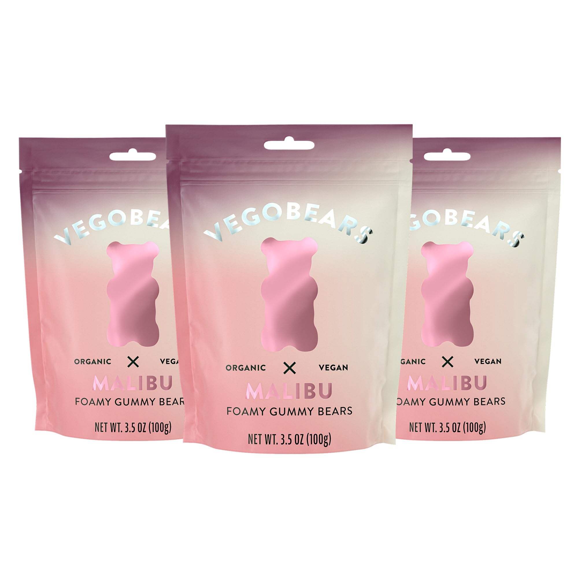 Candy People VegoBears Malibu Foamy Organic Gummy Bears, Non-GMO Cherry & Raspberry Gummies 3.5 Ounce (3 Pack)