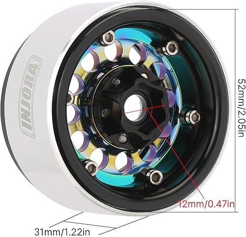 Miniatura 4 de INJORA Rin Beadlock de 1.9 pulgadas, rueda de plato profundo de latón y aluminio súper pesado de 5.40 oz para 110 RC Crawler SCX10 TRX4 VS4-10 Gen8