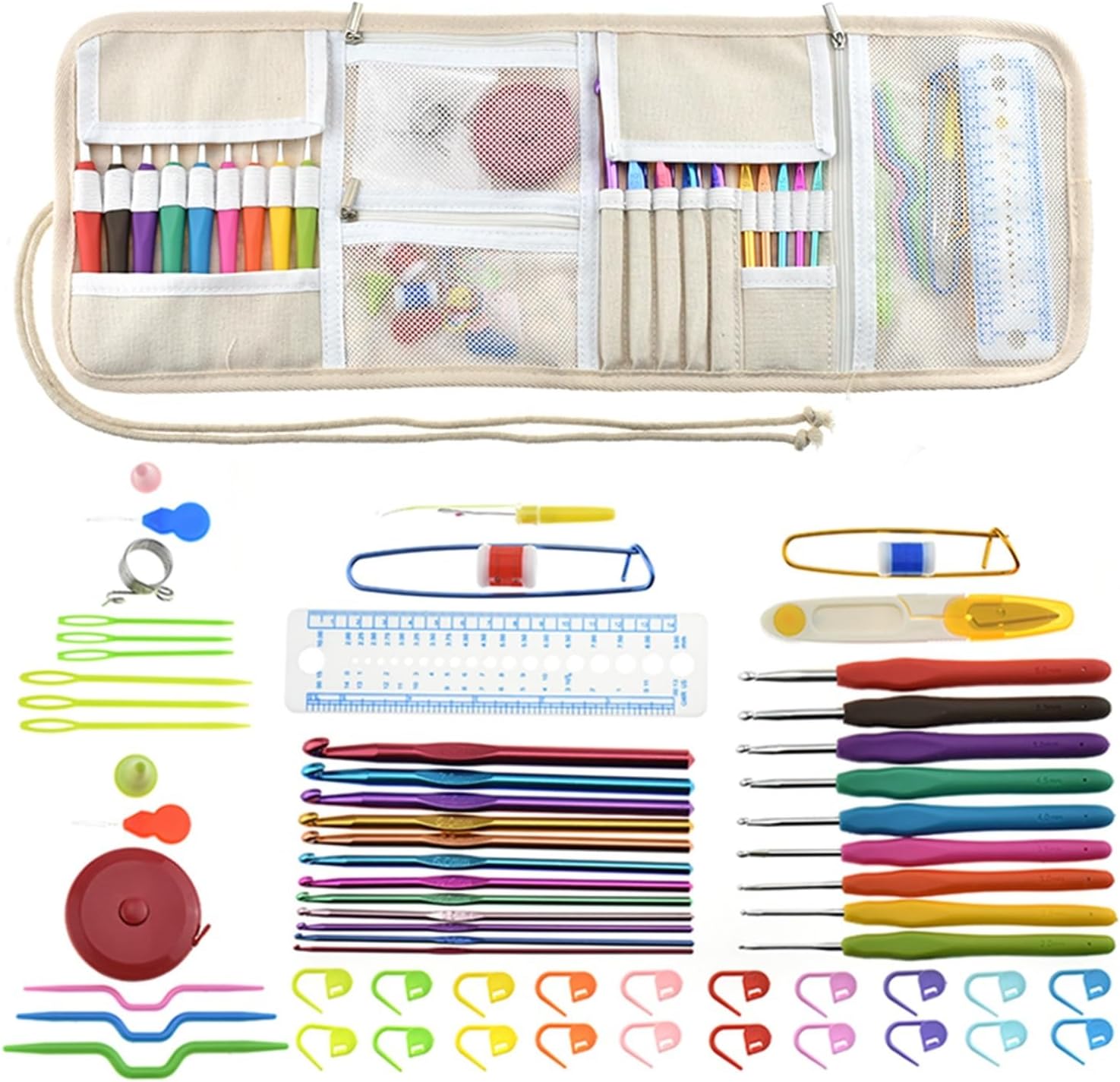 ASWRTYJO Soft Handle Crochet Set Anti-Slip Weaving Tool Set Needle Set 12 Extended Printed Gold Lace Needle Elephant Sewing Tools(E)