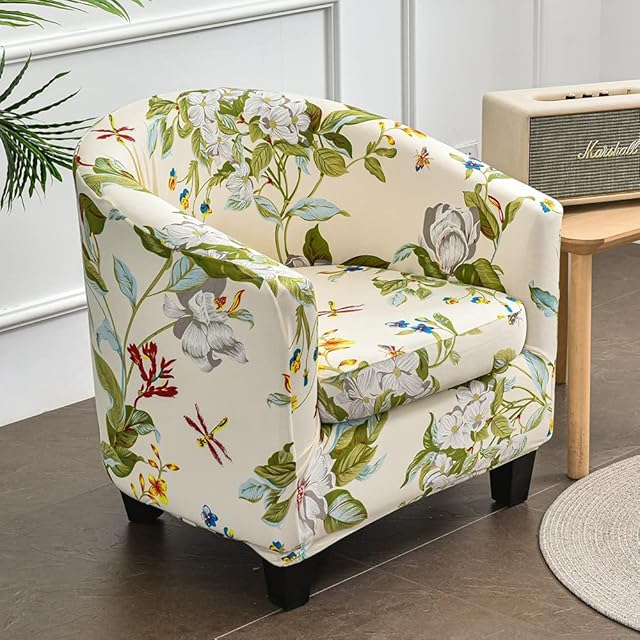 Highdi Stretch Tub Chair Slipcover 2 Pieces Club Sofa Cover for Armchair,Dust Proof Universal Removable Classic Pattern Furniture Protector Cover Couch Covers for Living Room Cafe (Spring flower)