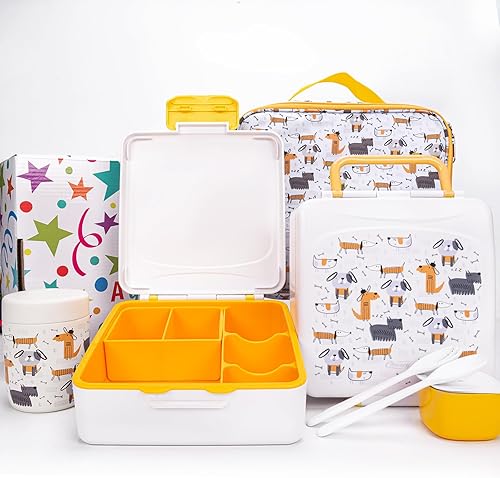 Charcy Lonchera Bento para niños con termo de sopa de 8 onzas, recipientes de almuerzo a prueba de fugas con 4 compartimentos, tarro térmico para