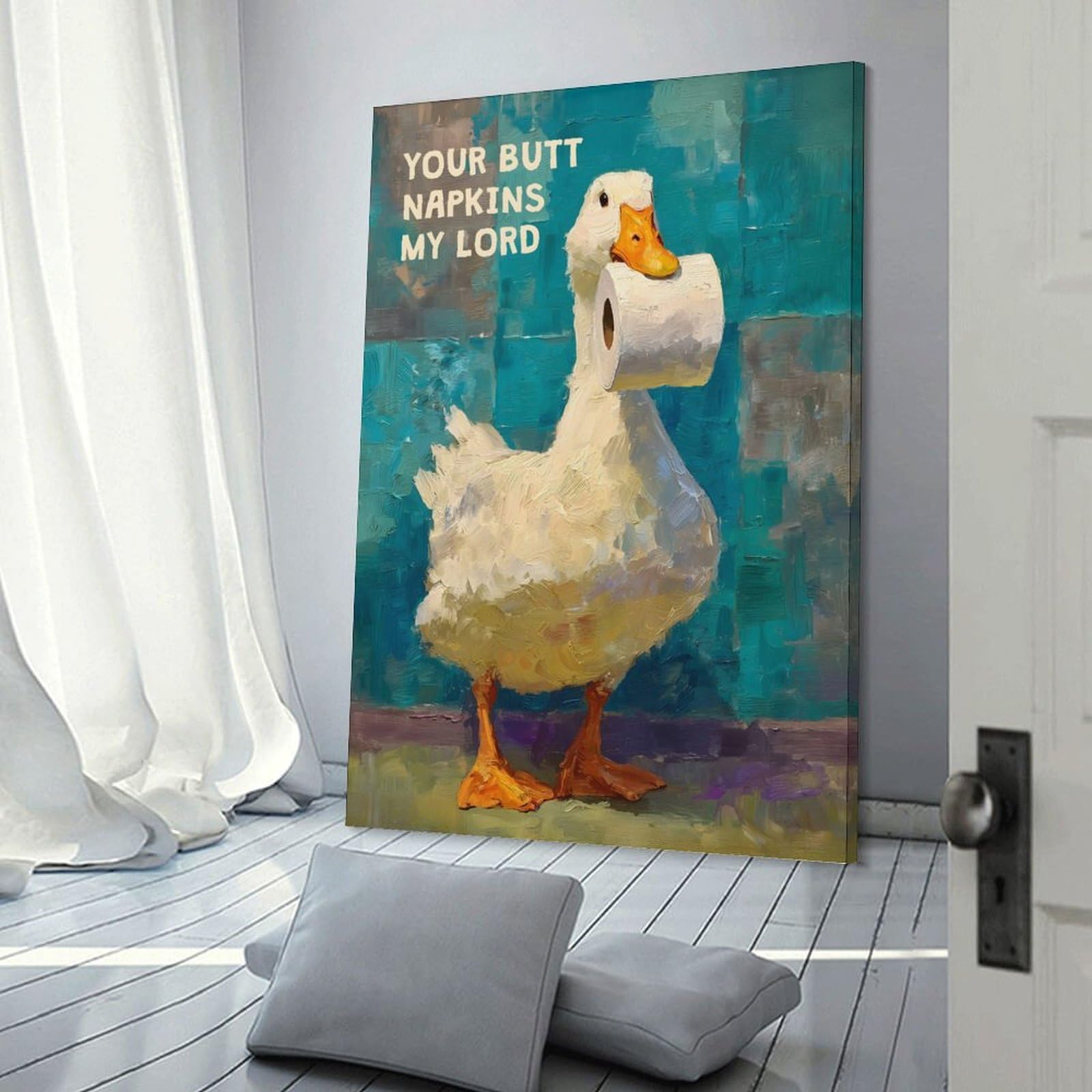 Junmoney Frame-Style-20 Decorative Wall Artwork Duck Your Butt Napkins, 24X36inch(60X90cm), For Sofa Walls, Lounge Or Home Corners, Modern Wall Decor For Cosy Interiors