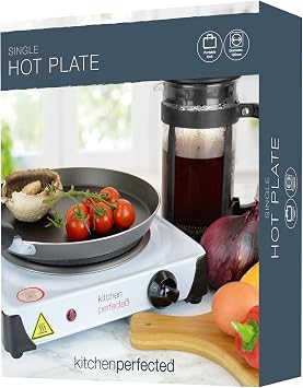 KitchenPerfected 1500W Single Hotplate / Cast Iron / Variable Heat Settings / Overheat Protection / Corrosion Resistant / Power Indicator / Non Slip Feet / Easy Clean - White - E4102WH [Energy Class A]