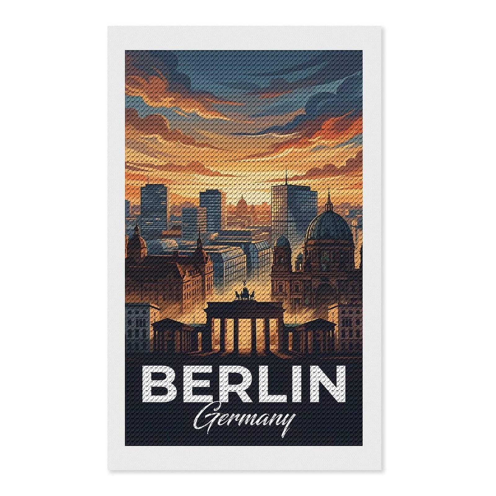 Junmoney Berlin Cityscape at Sunset Diamond Painting Kit 12"x20", Easy Handmade Project, Cosy Home Accent, for Craft Lovers, Holiday Gift Idea