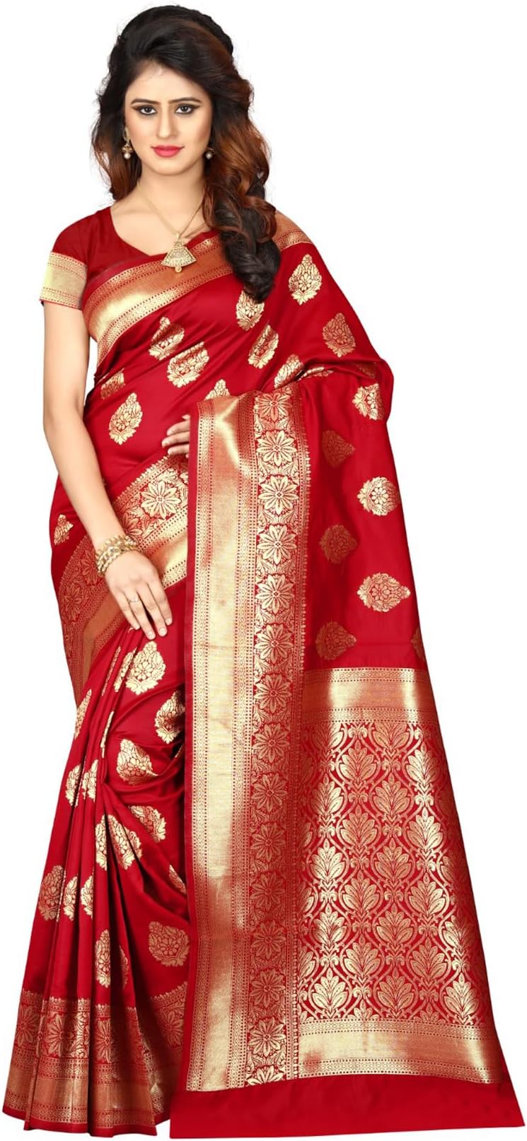SugathariBanarasi Saree Womens Pure Kanjivaram Silk Soft New Design 2023 Wear Pattu Sarees Latest Cotton Party Saree Collections with Blouse for Sadi Wedding (PARI 6 MAROON)
