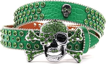 Bling Rhinestone Studded Belt for Men Women Sparkle Diamond Metal Skull Head Buckle Waist Band Jeans Western Punk Belt