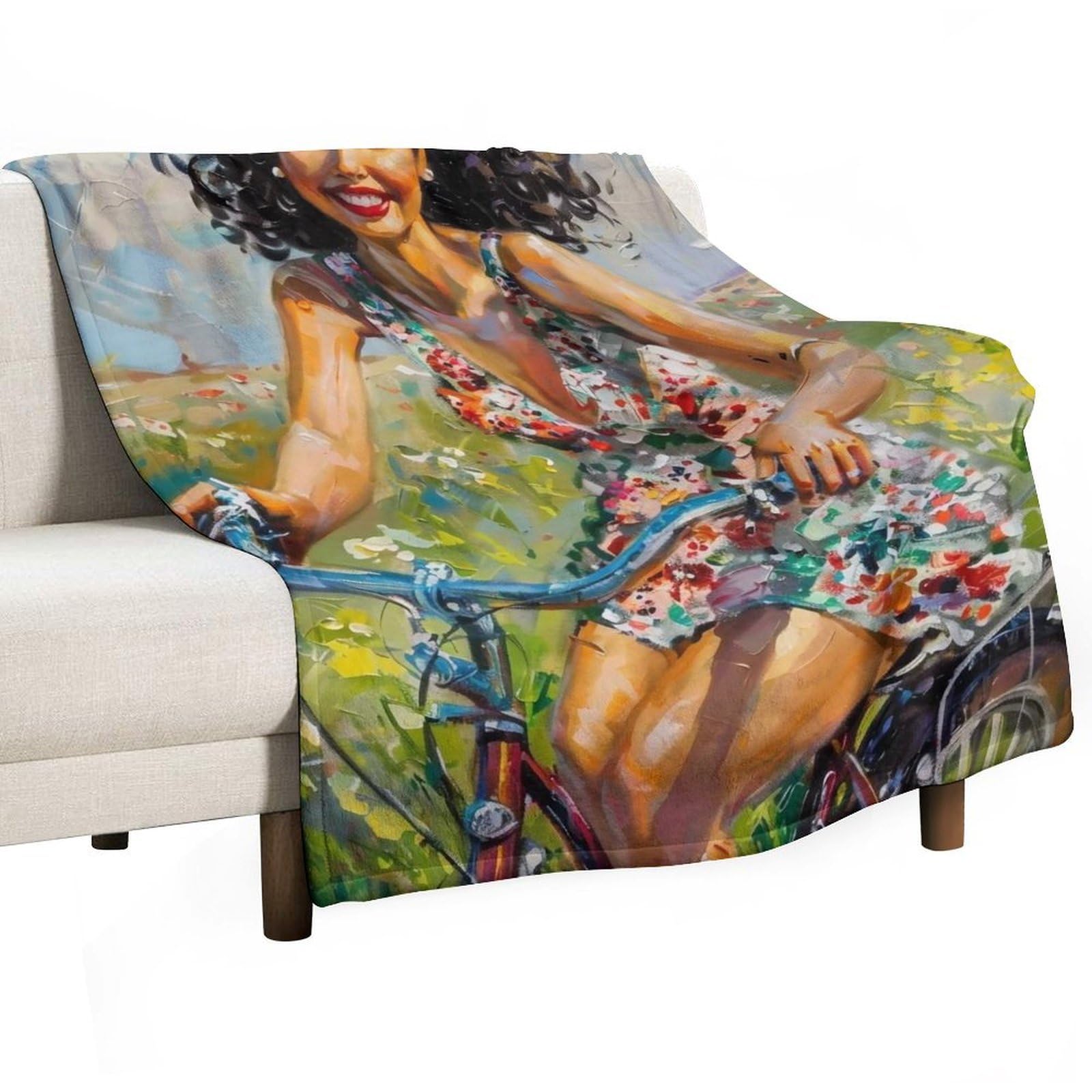 YHGSREUOH Pin Up Cyclist 03 Flannel Blankets Fleece Soft Throw Lightweight Plush Gifts for Couch, Bed, Cozy Sofa Plush, Chair, Lovers 175x200cm(70x80in)