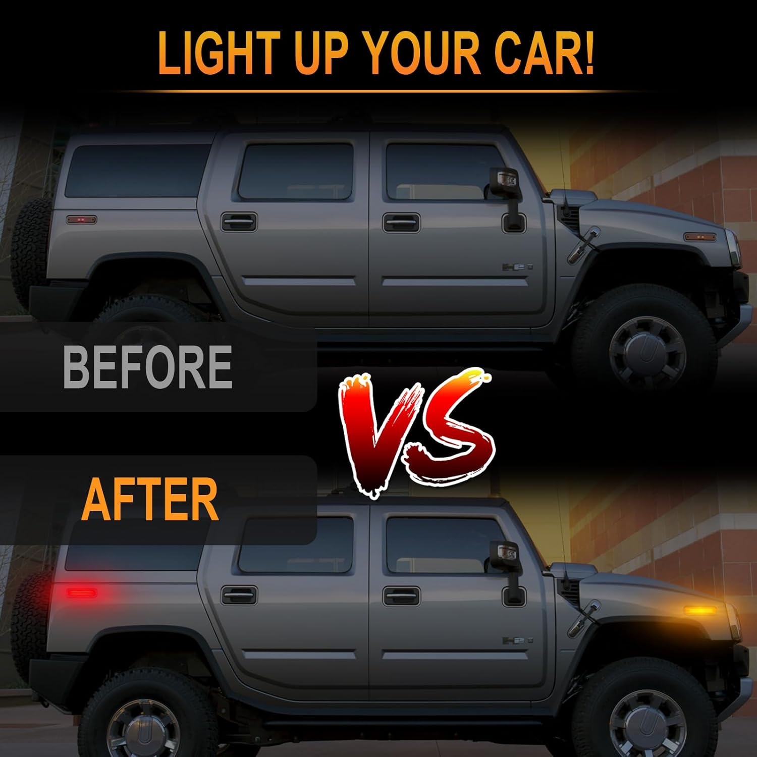 Front & Rear Fender LED Side Marker Lights for Hummer H2 2003-2009 Amber & Red Lens 2 Beams LED Bumper Side Marker Reflectors Lights, Turn Signal Sidemarker, 4 PCS