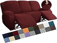 Vista 52 de YEMYHOM Funda elástica de 4 piezas para silla reclinable de jacquard con bolsillo lateral, antideslizante, ajustable, protector de muebles con parte