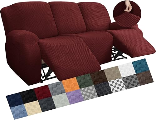 Vista 221 de YEMYHOM Funda elástica de 4 piezas para silla reclinable de jacquard con bolsillo lateral, antideslizante, ajustable, protector de muebles con parte