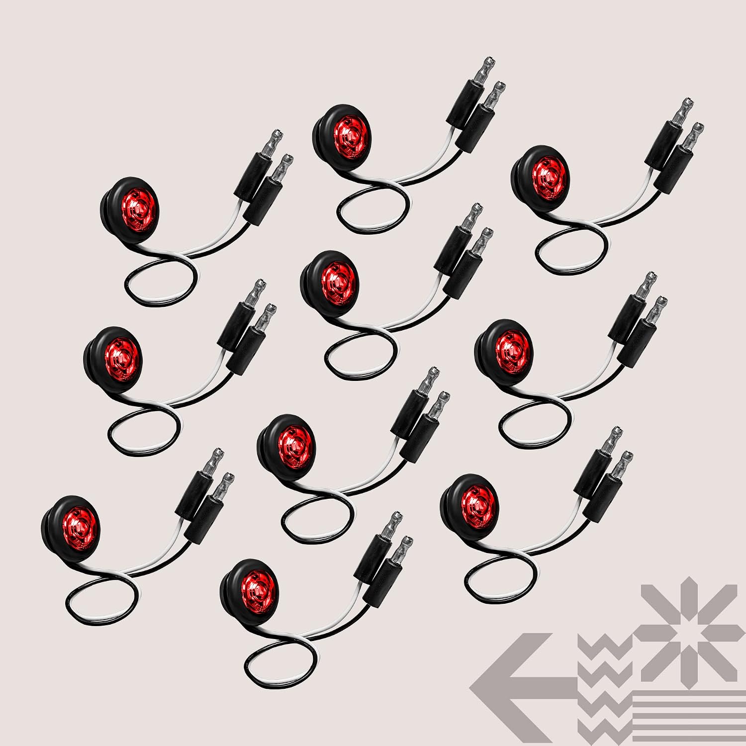 TRUE MODS 10pc 3/4" Inch Round Red Trailer 12V LED Marker Light [DOT FMVSS 108] [SAE P2PC] [Semi-Spherical Output] [IP67 Waterproof] [Bullet Style] Small Round Clearance Marker Light for Trailer Truck