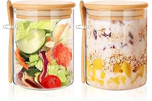Eco-Friendly Glass Overnight Oats Containers with Bamboo Lids | 2 Pack 25oz