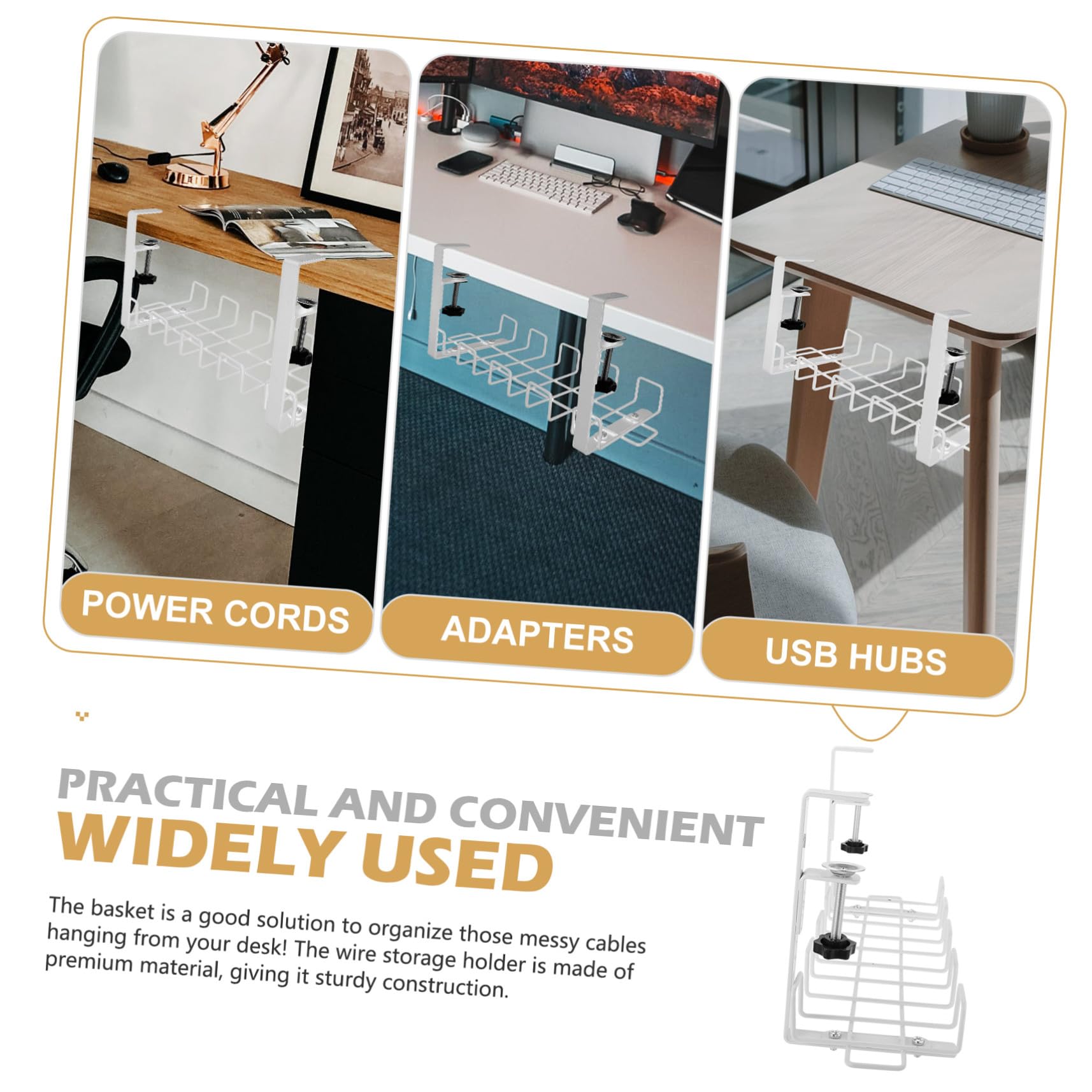 Organiseur Câbles sous Bureau Rangement Suspendu pour Gestion Câbles Bureau Support Cordons Pratique et Facile à Installer Blanc