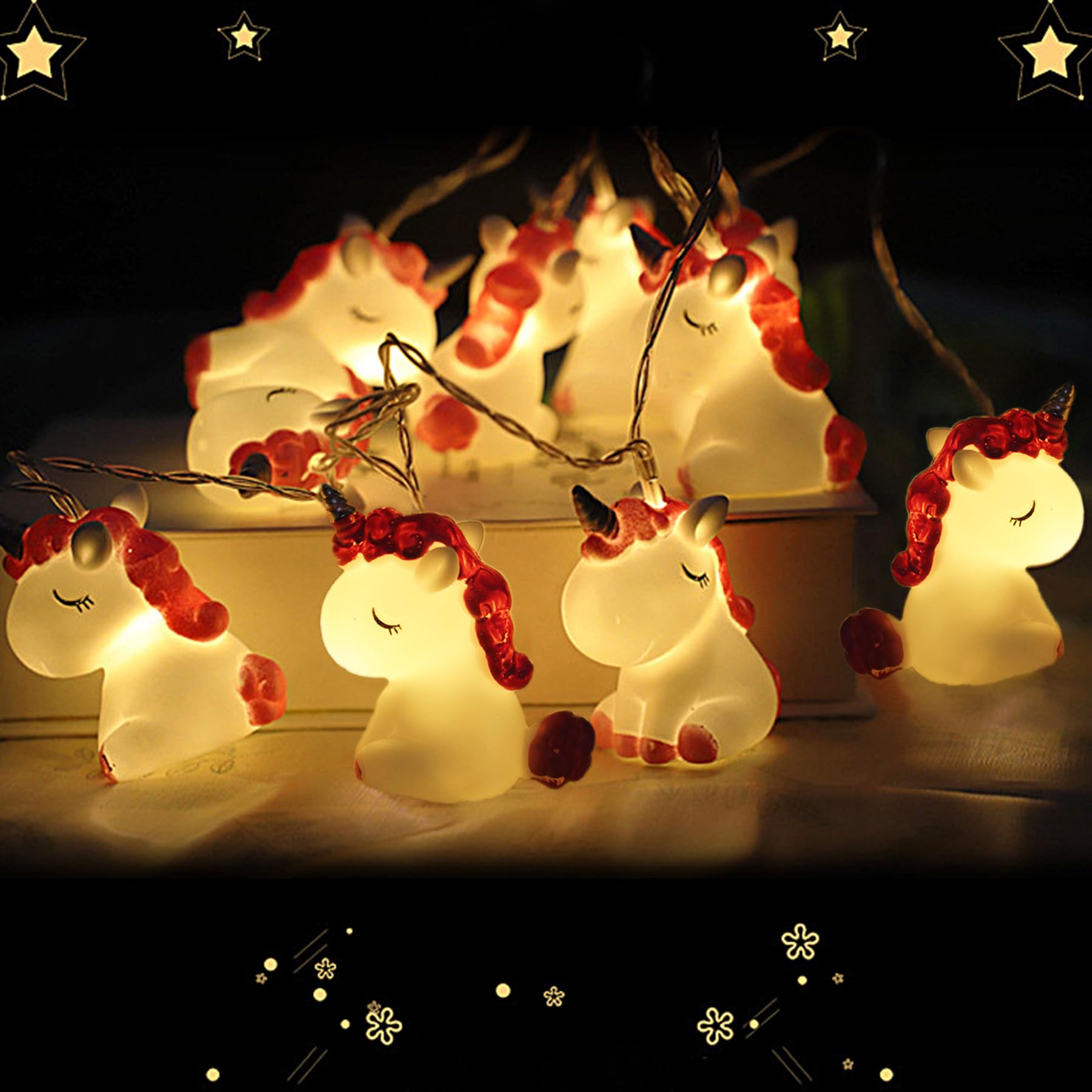 Fantasee Einhorn Lichterkette – 1,5 M, 10 LED, Batteriebetrieben (2x AA), Warmweiß, Für Kinderzimmer & Party