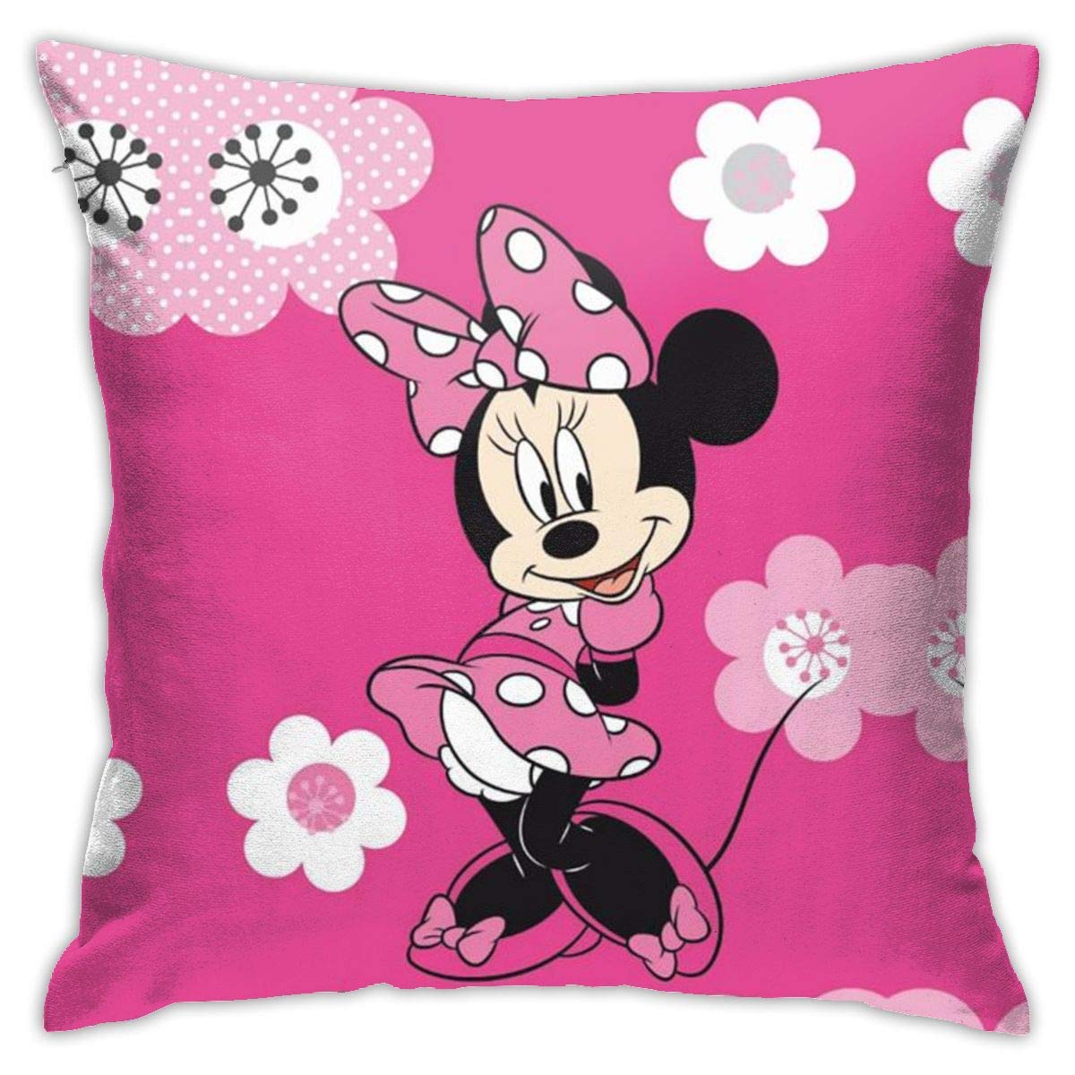 WOMFUI Floral Min-nie Mouse Soft Pillow Covers Black Square Decorative Pillowcases for Bed Sofa Couch, 18x18 in