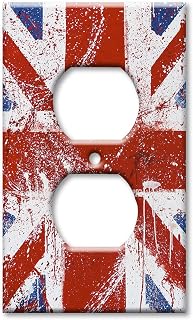 Art Plates Duplex Outlet Cover Decorative Metal Wall Plate - Great Britain Flag - Union Jack - (Made in USA)